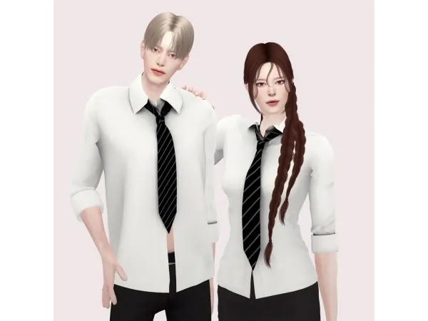 Alpha [sudal] Couple necktie shirt - The Sims 4 Custom Content