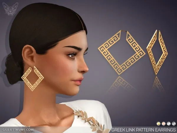 Alpha GREEK LINK PATTERN EARRINGS - The Sims 4 Custom Content