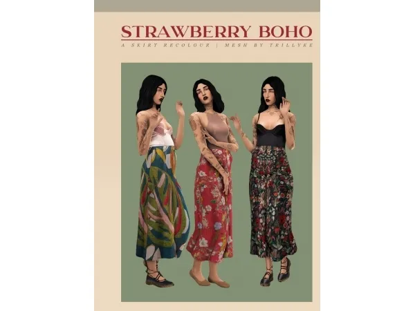 Alpha strawberry boho skirt recolour - The Sims 4 Custom Content