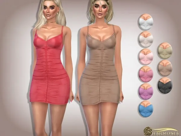 Maxis Match Harmonia's Dusty Slinky Ruched Strappy Bodycon Dress - The Sims 4 Custom Content