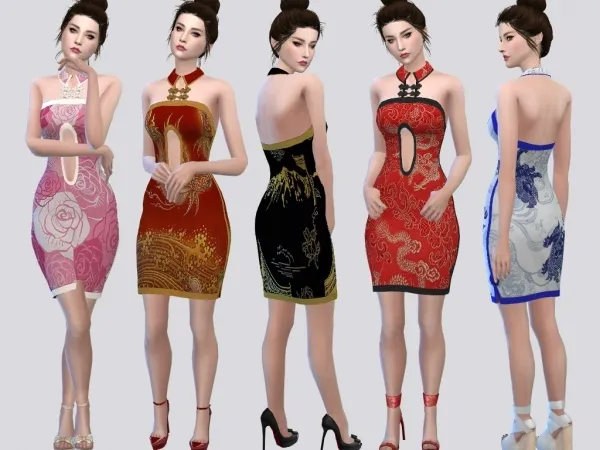 Maxis Match Collar QiPao Dress by micklayne - The Sims 4 Custom Content