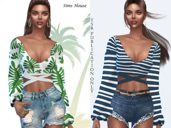 Maxis Match Sims House's Sulani tropical motif blouse - The Sims 4 Custom Content