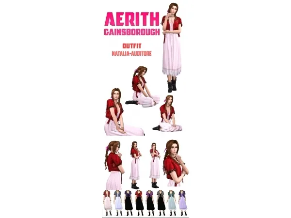 Maxis Match Aerith outfits 3 versions Auditore by Natalia - The Sims 4 Custom Content