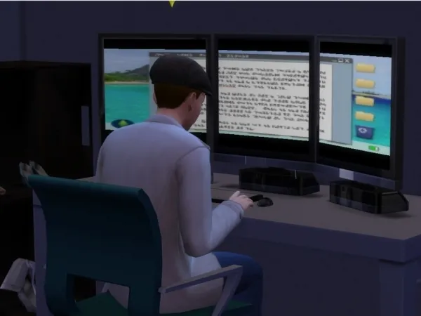 Alpha MmeCrow's 3 Monitor Computer REQUIRES CITY LIVING - The Sims 4 Custom Content