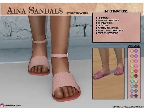 Alpha Aina Sandals (kids and Toddlers) - The Sims 4 Custom Content