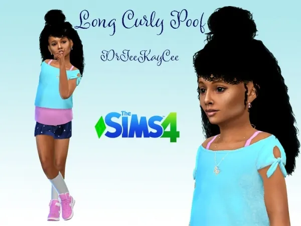 Alpha drteekaycee's Long Curly Poof Base Compatible - The Sims 4 Custom Content