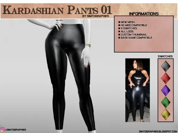 Alpha Kardashian Pants 01 by simtographies - The Sims 4 Custom Content