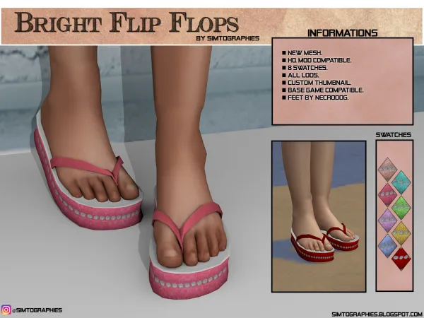 Alpha Bright Flip Flops (kids and toddlers) by simtographies - The Sims 4 Custom Content