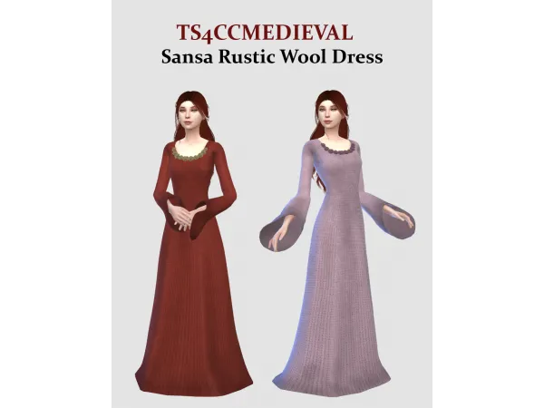 Alpha Sansa Rustic Wool Dress - The Sims 4 Custom Content