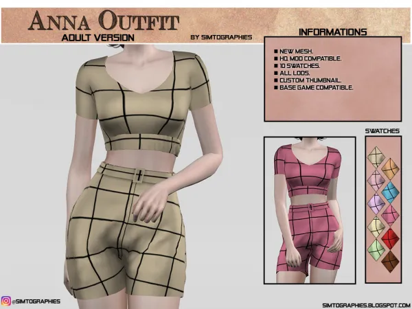Alpha Anna Outfit (Adult Version) by simtographies - The Sims 4 Custom Content
