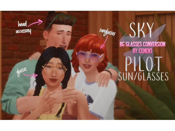 Maxis Match Sky Pilot SunGlasses BG Glasses Conversion - The Sims 4 Custom Content