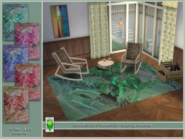 Alpha Eco Painter's Dropsheet Rugs by marcorse - The Sims 4 Custom Content