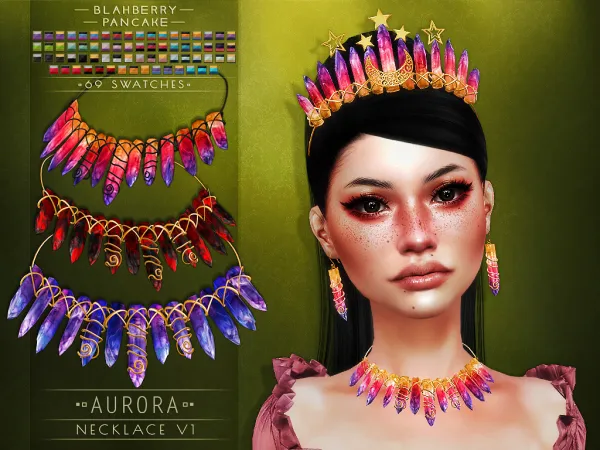 Alpha Blahberry Pancake Aurora Necklace V1 by blahberry-pancake - The Sims 4 Custom Content
