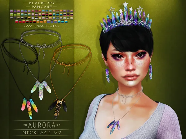 Alpha Blahberry Pancake Aurora Necklace V2 by blahberry-pancake - The Sims 4 Custom Content