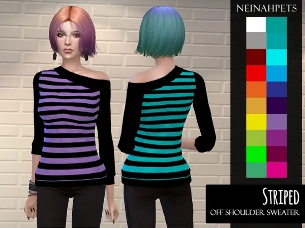 Alpha neinahpets' Off Shoulder Striped Sweater - The Sims 4 Custom Content