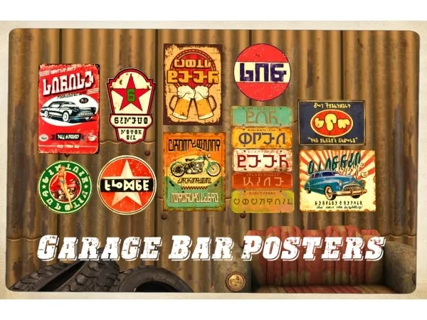 Maxis Match GARAGE bar TIN posters - The Sims 4 Custom Content