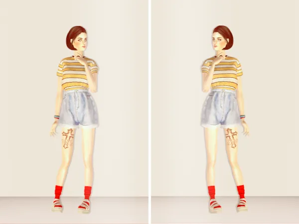 Marigold High Waist Shorts with Serenity Dr Martens sandals and socks - The Sims 2 Custom Content