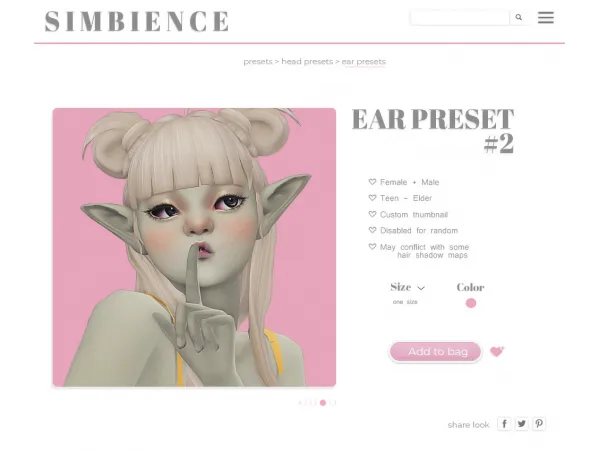 Mix Supernatural Ear Preset 2 by simbience - The Sims 4 Custom Content