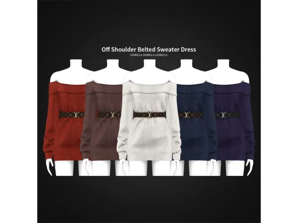 Alpha Off Shoulder Belted Sweater Dress - The Sims 4 Custom Content