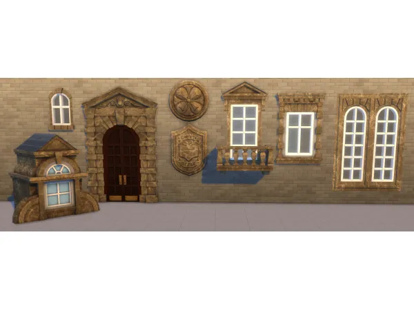 Maxis Match University Build Mode recolors in an ancient stone motif by xordevoreaux - The Sims 4 Custom Content