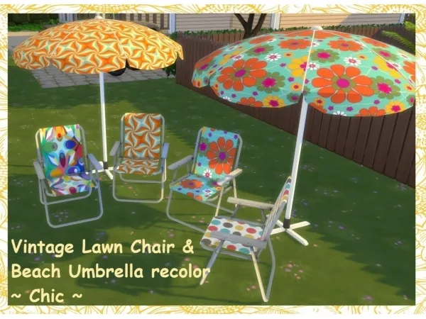 Alpha Vintage Sling Lawnchair Chic Beach Umbrella Recolor Chic - The Sims 4 Custom Content