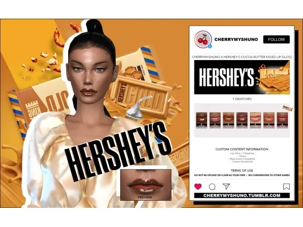 Alpha HERSHEYS Cocoa Butter Kisses Lip Gloss CCN09 by simsfinds - The Sims 4 Custom Content
