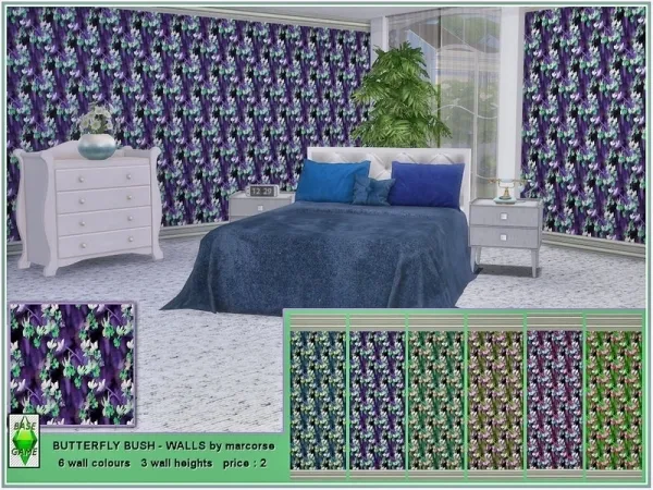 Alpha Butterfly Bush Walls by marcorse - The Sims 4 Custom Content