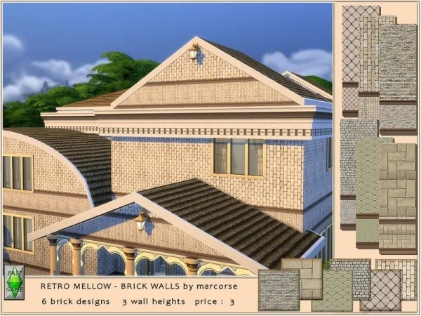 Alpha Retro Mellow Brick Walls by marcorse - The Sims 4 Custom Content