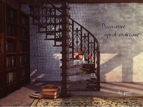 Alpha Decorative spiral staircase for SIms4 by pocci - The Sims 4 Custom Content