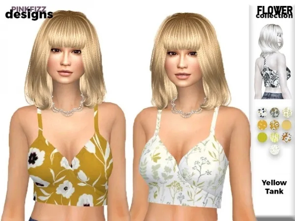 Alpha Pinkfizzzzz's Flower Yellow Tank PF147 - The Sims 4 Custom Content