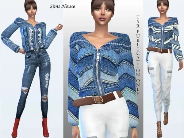 Alpha Sims House's Boho Women's Denim Jacket With Turn Down Collar - The Sims 4 Custom Content