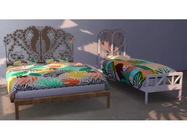 Alpha Kiwisims4 Peacock bedframes and Ravasheens rattan bed recolor - The Sims 4 Custom Content