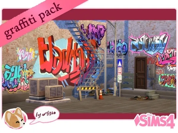 Maxis Match Artesim's Graffiti Wall Decor Pack REQUIRES GET TOGETHER - The Sims 4 Custom Content