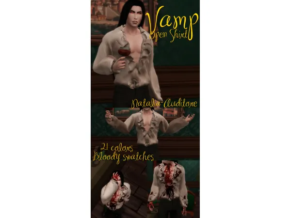Alpha Vamp Open shirt Auditore by Natalia - The Sims 4 Custom Content