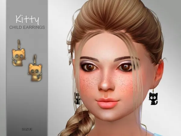Alpha [Suzue] Kitty Child Earrings - The Sims 4 Custom Content