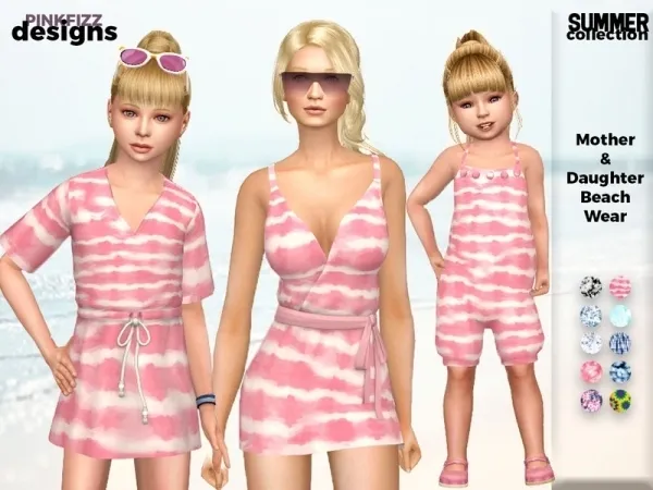 Maxis Match Pinkfizzzzz's Summer Mother Daughter Beach Wear - The Sims 4 Custom Content