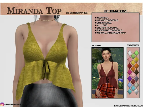 Alpha Miranda Top by simtographies - The Sims 4 Custom Content