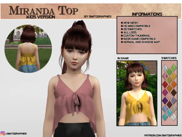 Alpha Miranda Top (Kids Version) - The Sims 4 Custom Content