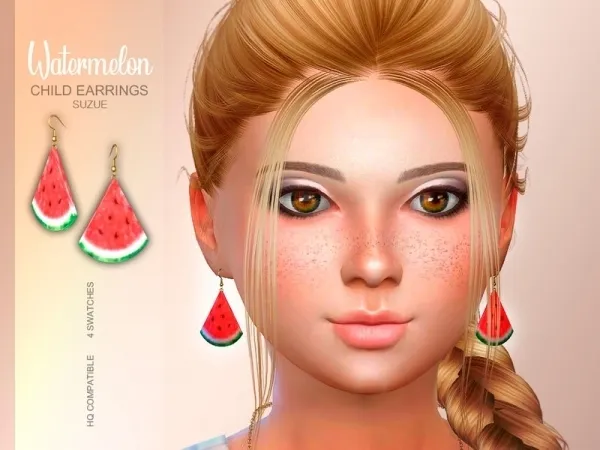 Alpha [Suzue] Watermelon Child Earrings - The Sims 4 Custom Content