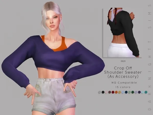 Alpha DarkNighTt's Crop Off Shoulder Sweater (Acc) - The Sims 4 Custom Content