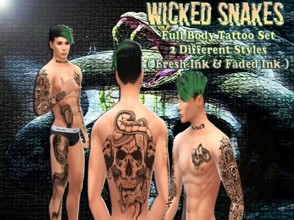 Mix Evemor's Wicked Snakes Full Body Tattoo - The Sims 4 Custom Content