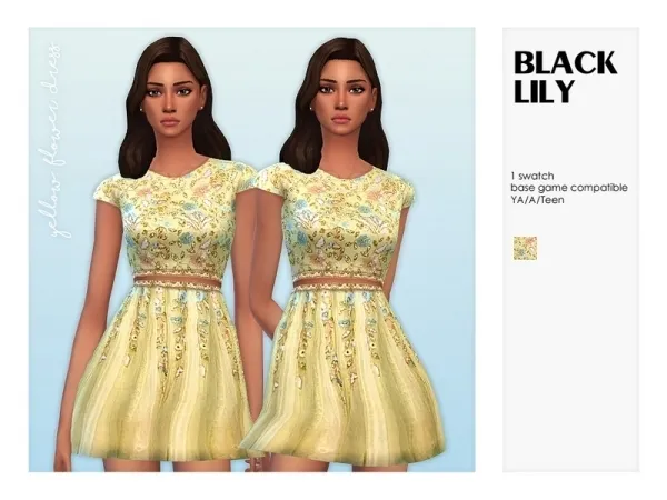 Maxis Match Black Lily's Yellow Flower Dress - The Sims 4 Custom Content