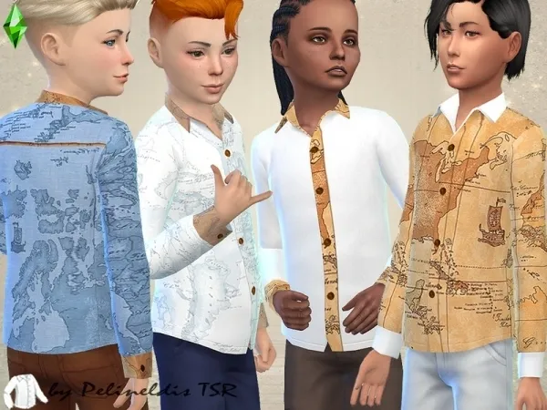 Alpha Pelineldis' Boys Vintage Maps Shirt - The Sims 4 Custom Content