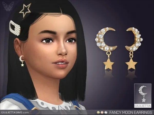 Alpha feyona's Fancy Moon Earrings For Kids - The Sims 4 Custom Content
