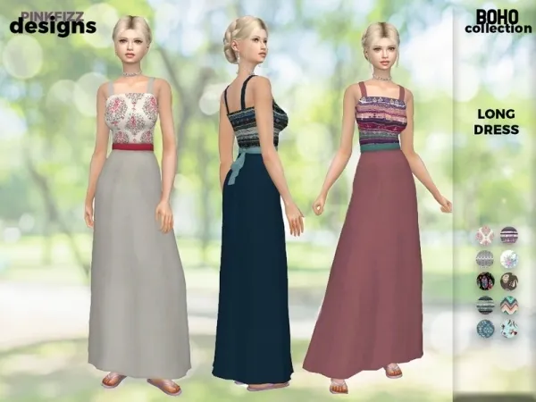 Alpha Pinkfizzzzz's Boho Long Dress - The Sims 4 Custom Content