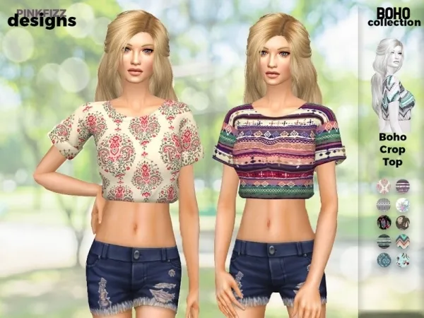 Alpha Pinkfizzzzz's Boho Crop Top - The Sims 4 Custom Content