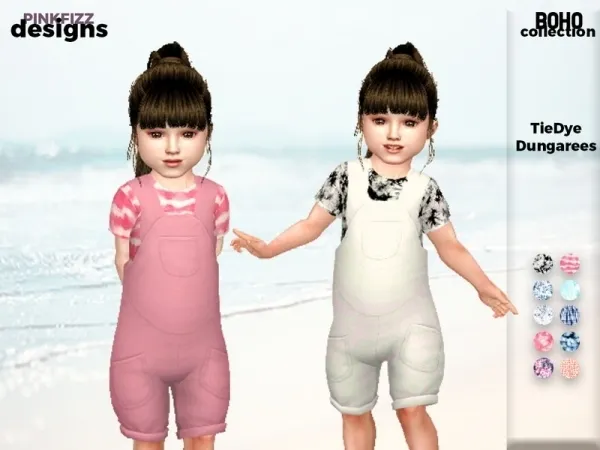 Maxis Match Pinkfizzzzz's Boho Toddler Tie Dye Dungarees - The Sims 4 Custom Content