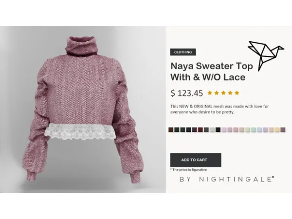 Alpha Naya Sweater Top With Without Lace by Nightingale Sims - The Sims 4 Custom Content