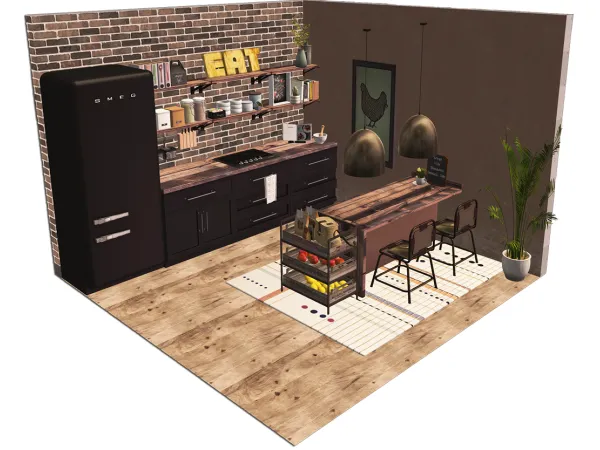 Lisa Industrial Dining by Pixelry - The Sims 2 Custom Content