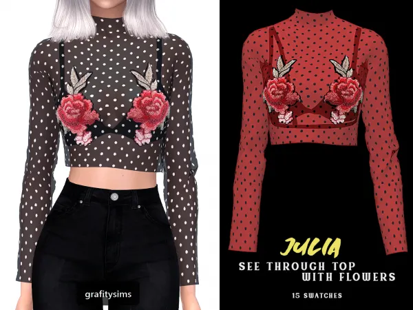 Alpha Julia See Through Top with Flowers - The Sims 4 Custom Content